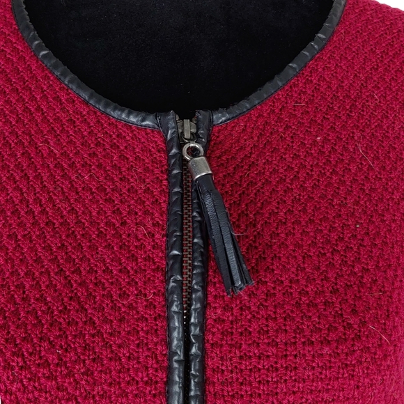 Tahari Womens M Maroon Merion Wool Blend Leather Accent Zip Jacket - Picture 3 of 6